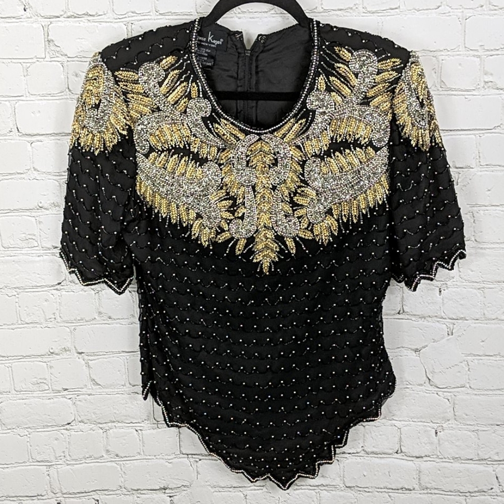 Laurence Kazar vintage hand beaded silk top